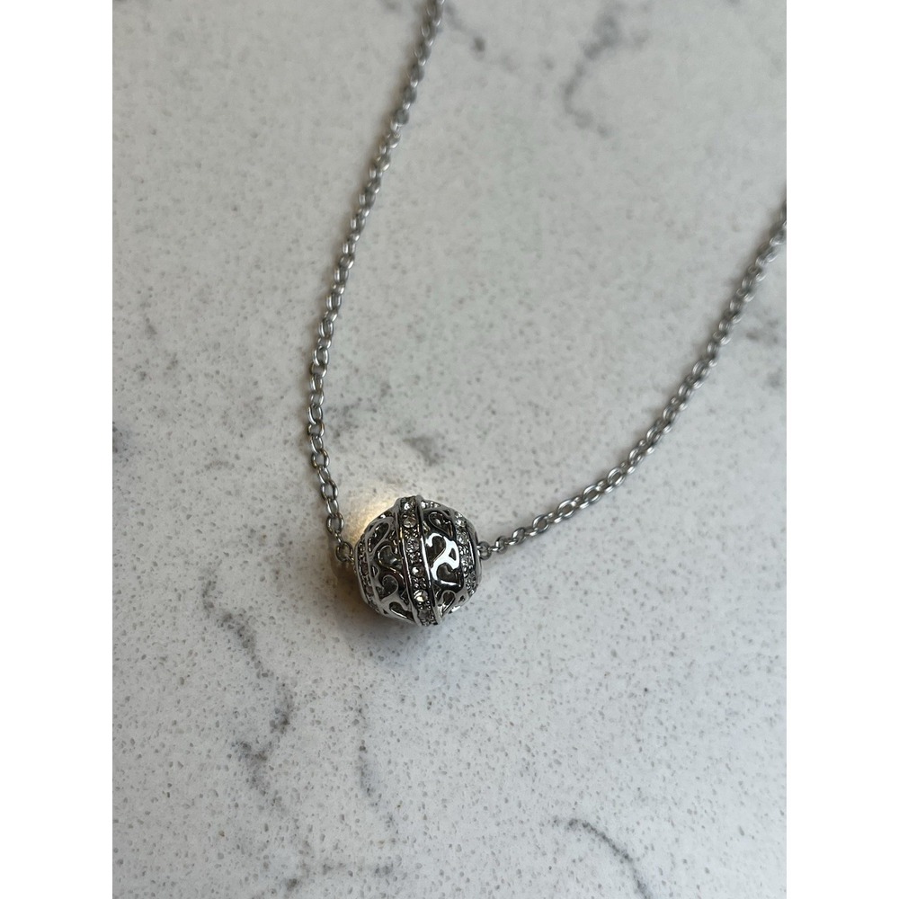 Lia Sophia "Roly Poly" Silver Tone Necklace Cut-Out Pendant w/Crystal Accents